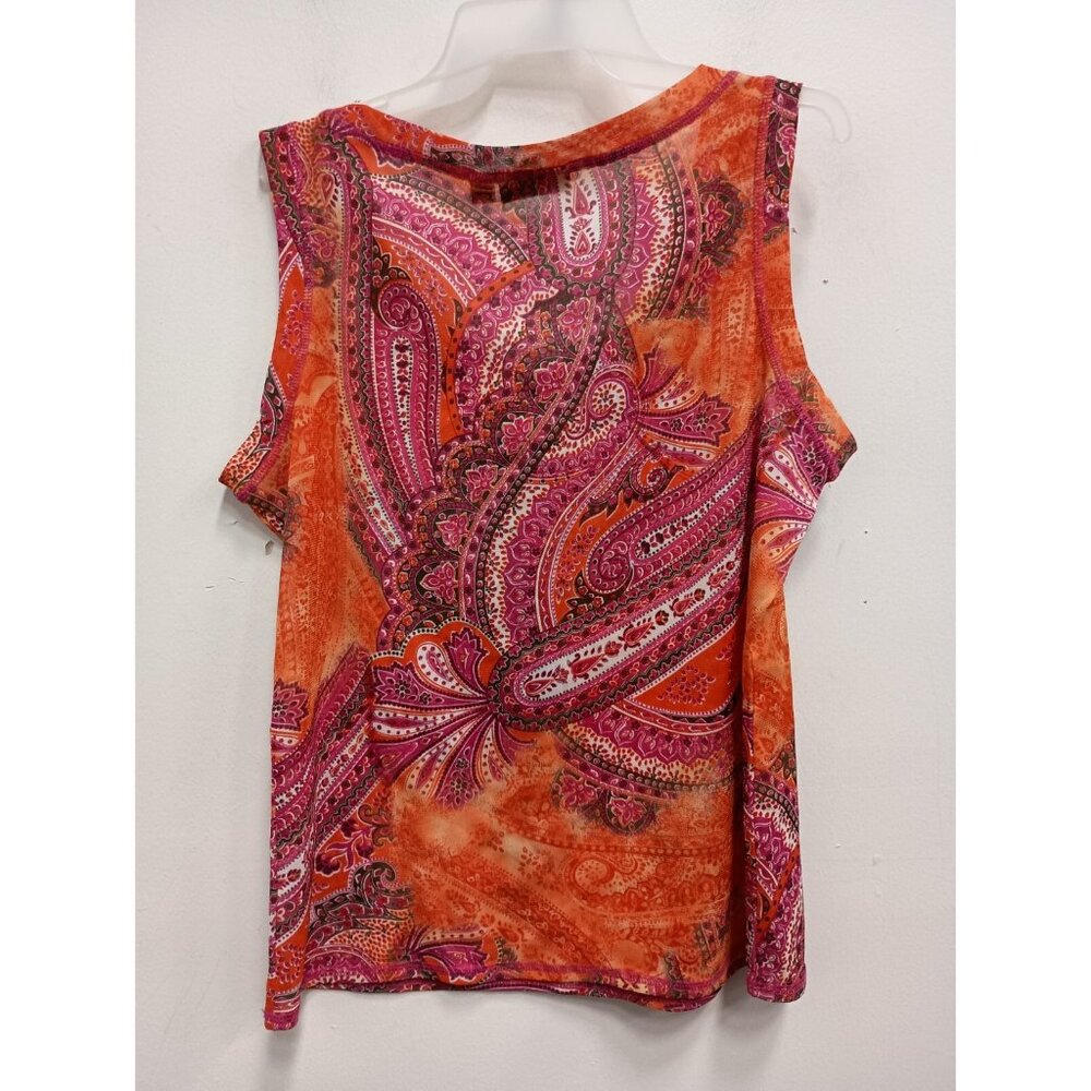 Susan Graver Womens Tank Top Size Large Orange Pink Paisley BOHO Beach - Picture 6 of 7